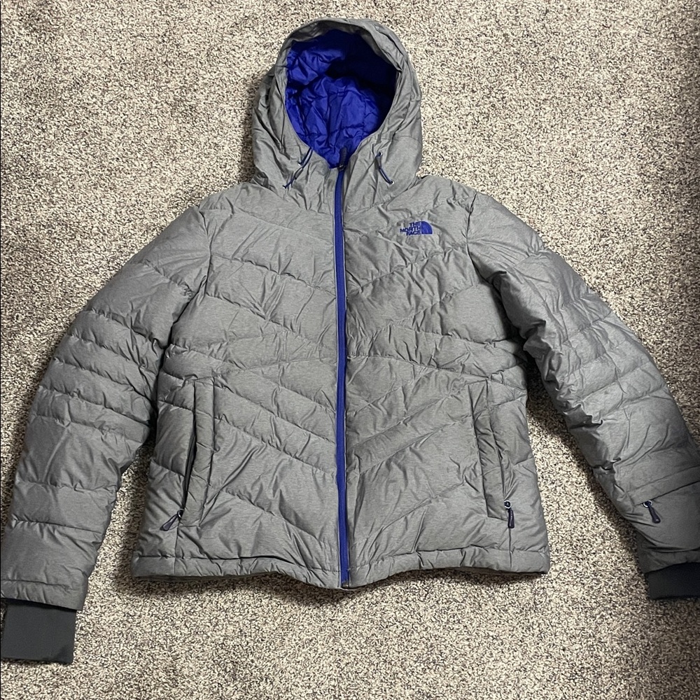 The North Face Gray Puffer with Purple Interior